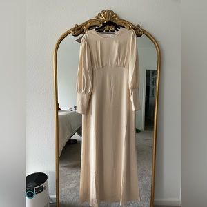 Urban Modesty Cream Satin Long Sleeve Maxi Dress